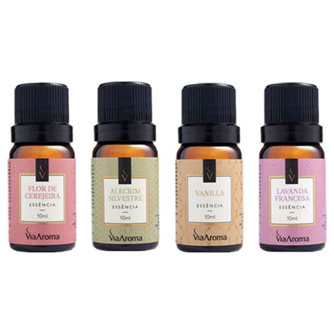 Kit 4 Essencias Via Aroma 10 Ml Flor De Cerejeira Alecrim Silvestre