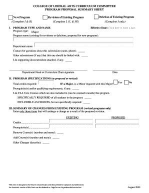 Fillable Online Cla Purdue CLA Program Proposal Summary Sheet College