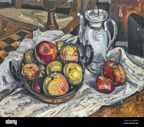 Nature Morte Aux Pommes Georges Gaudion Huile Sur Toile Stock