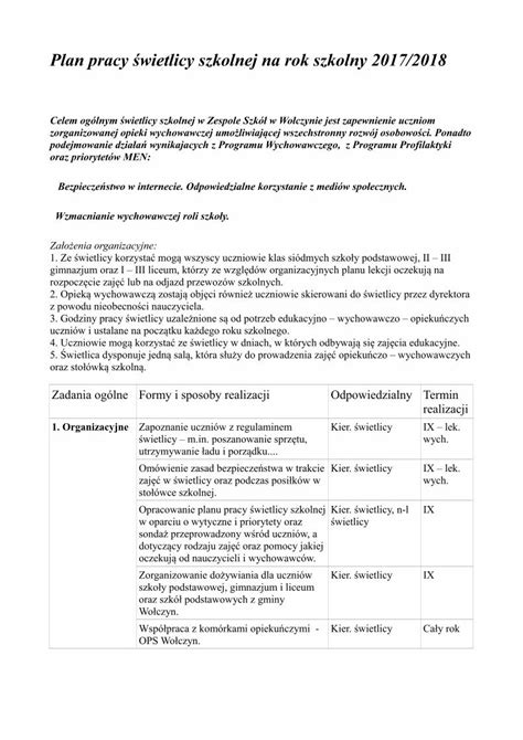 PDF Plan pracy świetlicy szkolnej na rok szkolny 2017 2018glzs