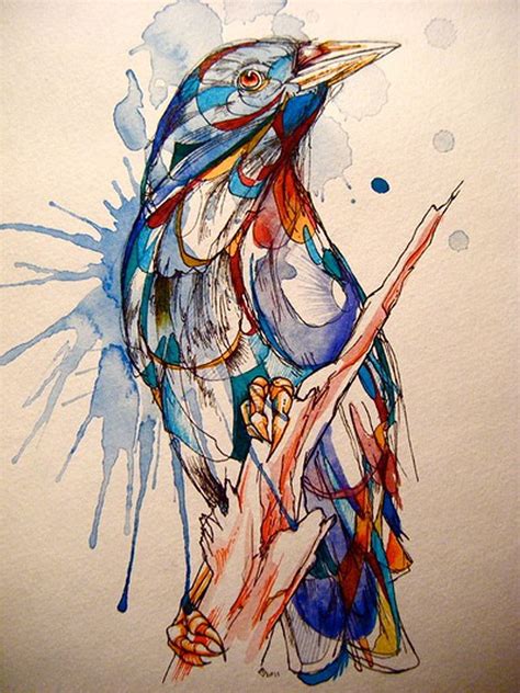 Abby Diamond Birds In Water Color Konst Illustration Fåglar