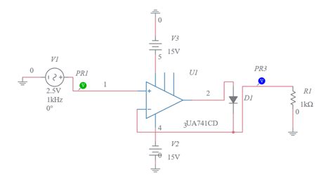 Half Wave Rectifier Using Op Amp And Diode 1 Multisim Live