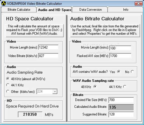 VOB2MPEG4 Video Bitrate Calculator 1.05.00 - Download, Review, Screenshots