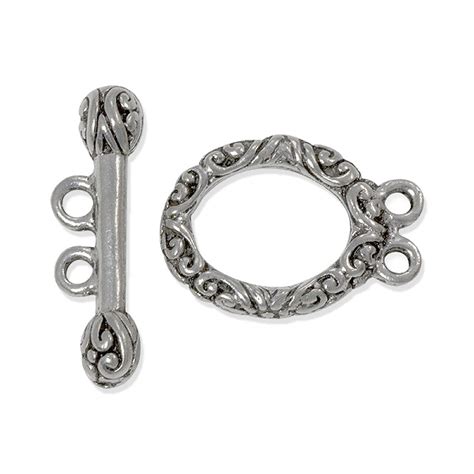 Two Strand Toggle Clasp 14mm Pewter Antique Silver Plated Set