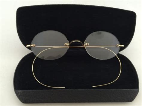 Antique Gold Filled Tone Saddle Bridge Rimless Eyeglasses Spectacles W Case Antique Price