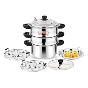 Rudra Stainless Steel Idli Dhokla Momo Maker Multi Pot Steaming Set 6