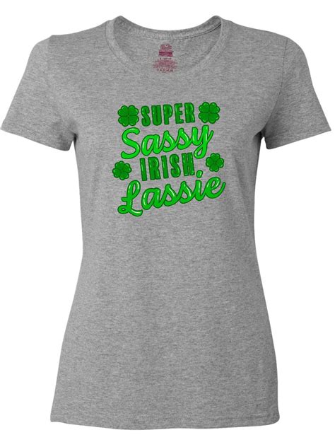 Inktastic Super Sassy Irish Lassy With Green 4 Leaf Clovers Womens T