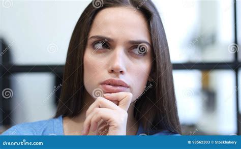 Close Up Of Thinking Pensive Woman Indoor Stock Image Image Of