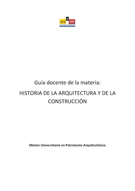 Pdf Guía Docente De La Materia Historia De La Arquitectura Y En