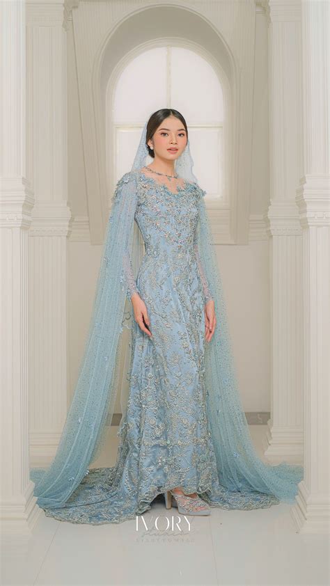 Lullaby | Ice Blue Ballad Dress with Cascade Side Shawl and V-Accent ...