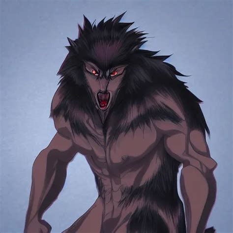 anime scene of a male werewolf after transformation, | Stable Diffusion