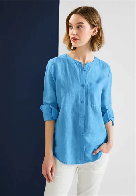 Street One Leinen Baumwolle Mix Bluse Für Damen In Blau Street One