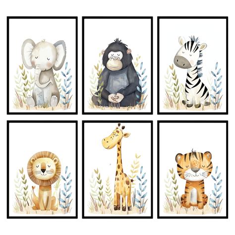 Printable Safari Baby Animal Prints Set Of 6 Lion Tiger Zebra Elephant