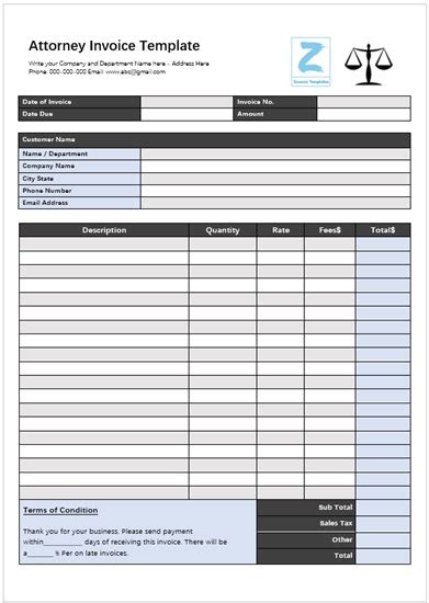 Attorney Invoice Templates Z Invoice Templates