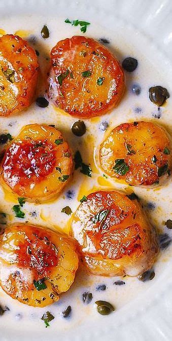 Seared Scallops With Creamy Lemon Caper Sauce Delicious Seafood