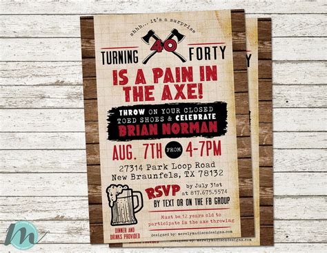 Axe Throwing Invitation Th Birthday Party Pain In The Axe Axe