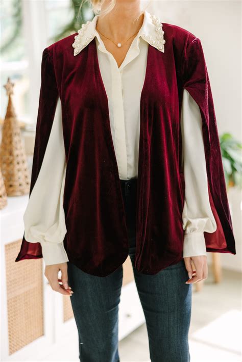 Bold Energy Burgundy Red Velvet Cape Jacket Shop The Mint