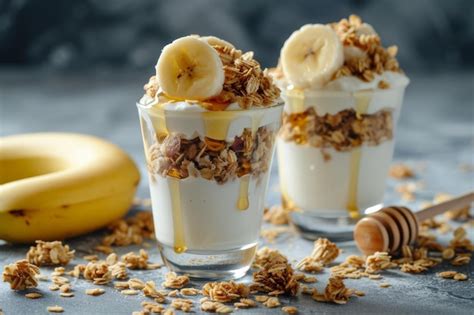 Premium Photo Greek Yogurt Parfait Layered With Granola Honey And