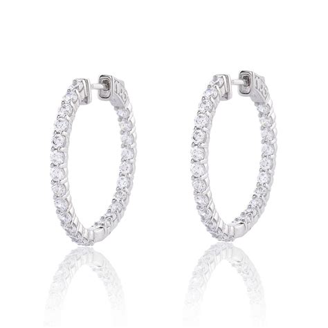 Silver Cubic Zirconia Large Hoop Earrings