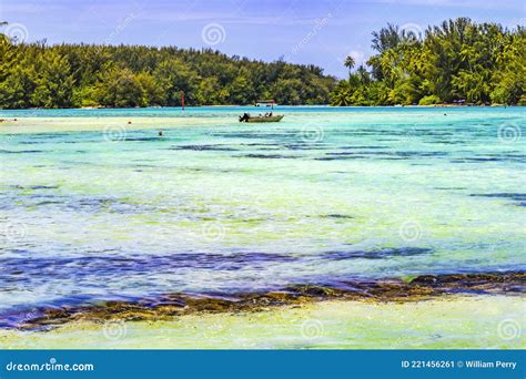 Colorful Hauru Point Palm Trees Islands Blue Water Moorea Tahiti