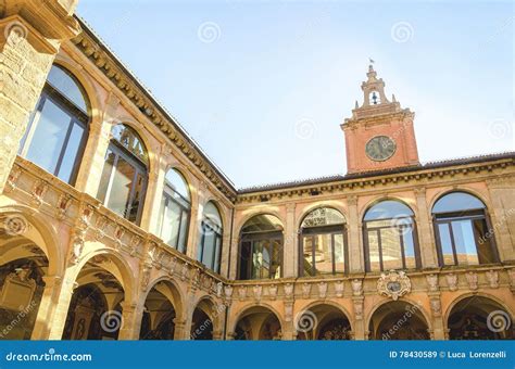 Bologna Italy 14 August 2016 The Courtyard Of The Archiginnasio Of