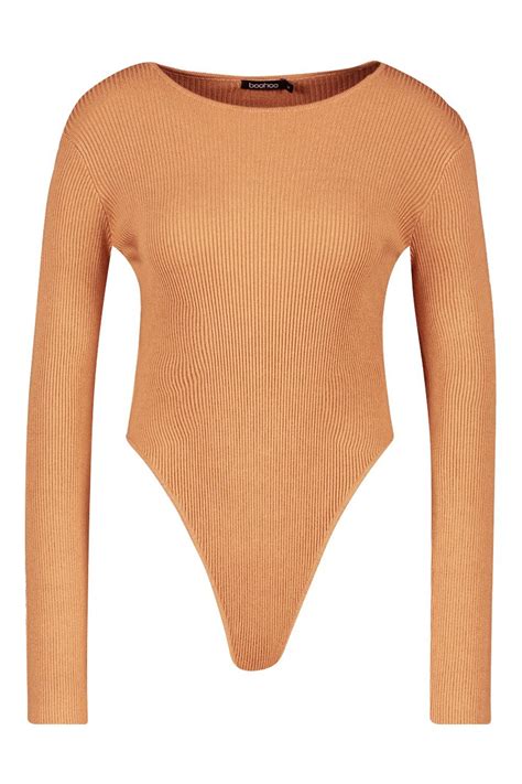 Rib Knit Long Sleeve Knitted Bodysuit Boohoo Knit Bodysuit Long