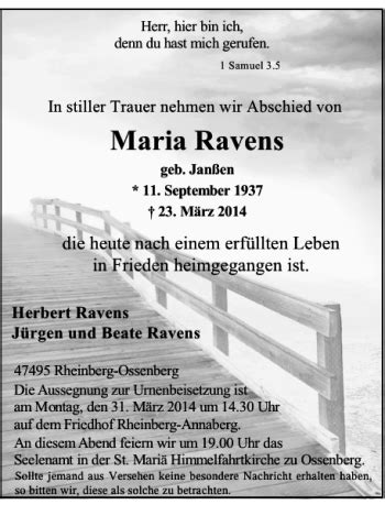 Alle Traueranzeigen für Ravens Maria trauer rp online de