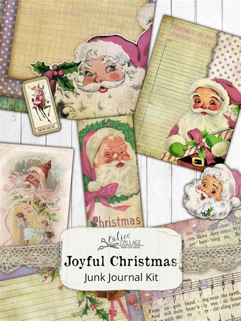 Christmas Junk Journal Kit Ephemera Pack Printable Joyful Christmas