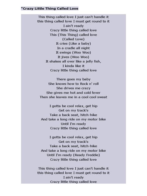 Crazy Little Thing Called Love Lyrics Pdf