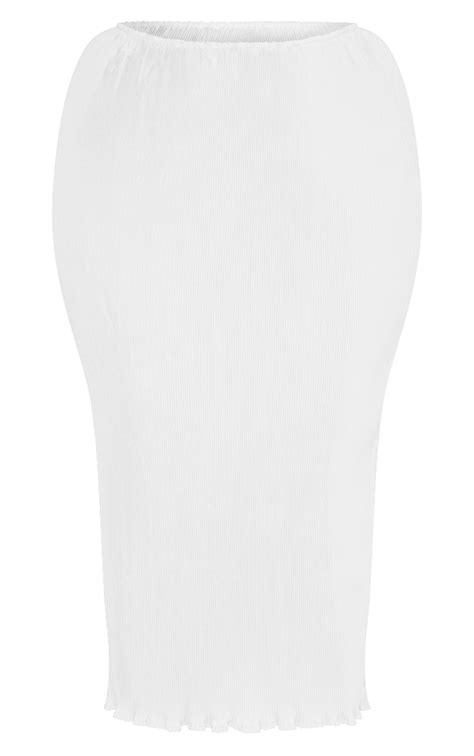 Plus White Plisse Midi Skirt Plus Size Prettylittlething Usa