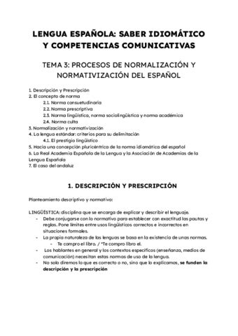 TEMA 3 PROCESOS DE NORMALIZACION Y NORMATIVIZACION DEL ESPANOL LENGUA