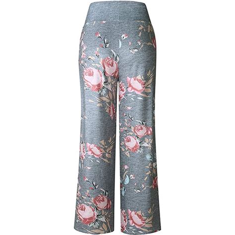 Womens Comfy Stretch Floral Print High Waist Drawstring Palazzo Wide