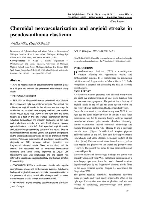 Pdf Choroidal Neovascularization And Angioid Streaks In Pseudoxanthoma Elasticum