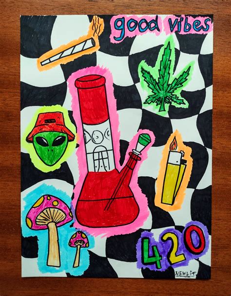 Stay High Original 420 Artwork Psychedelic Drawing Etsy