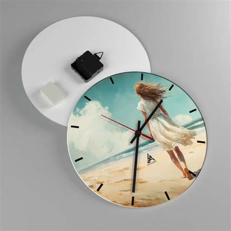 HORLOGE MURALE EN Verre 30x30cm Silencieuse Fille Plage Marcher Wall