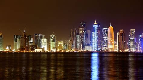 Doha, Qatar. Night Skyline. Stock Photo - Image of east, financial ...