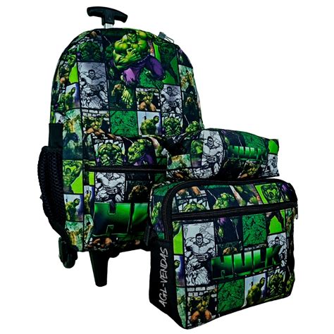 Kit Mochila Escolar Menino De Rodinhas Do Incrivel Hulk Mochila