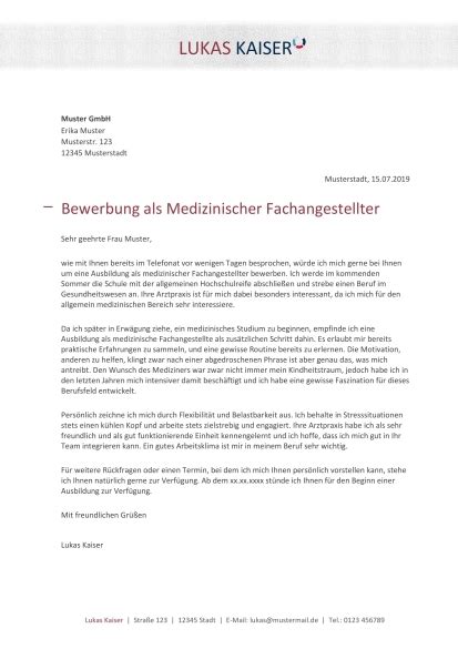 Bewerbungsschreiben Als Medizinische Fachangestellte April Rarter Schule