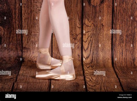 Fourth Position In Classical Ballet Slim Legs Of A Ballerina In Pointe