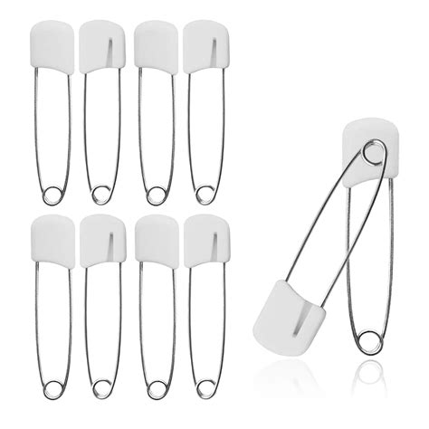 10 Pcs Stainless Steel Cloth Diaper Pins Traditional Safety Pin White