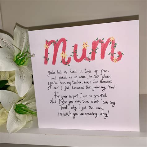 Mum Birthday Poem Card Thank You Sentimental Special Etsy