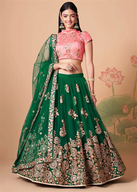 Moss Green Lehenga Choli With Embroidery Work Urban Womania