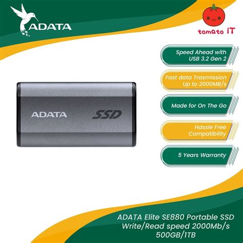 Adata Elite Se880 Portable Ssd 500gb 1tb 2tb Shopee Malaysia