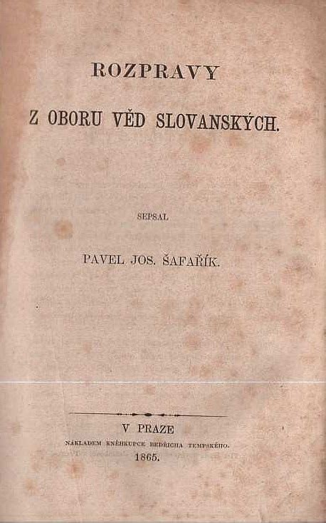 Rozpravy Z Oboru Věd Slovanských Pavol Jozef Šafárik Databáze Knih