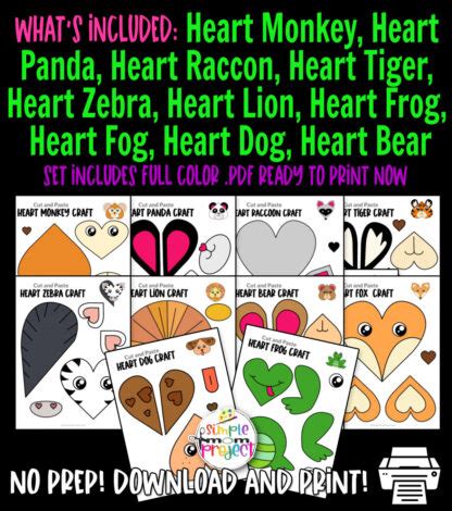 Full Colored Heart Animal Crafts for Kids - Simple Mom Project Store