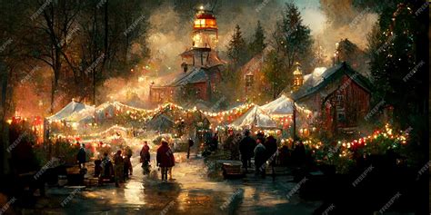 Premium Photo | Christmas village. digital illustration. painting ...