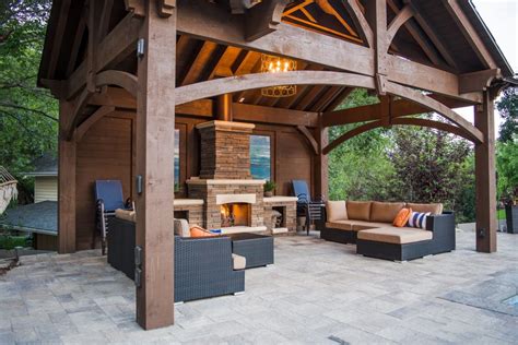 3rd Gable Pavilion W Privacy Wall And Fireplace Western Timber Frame