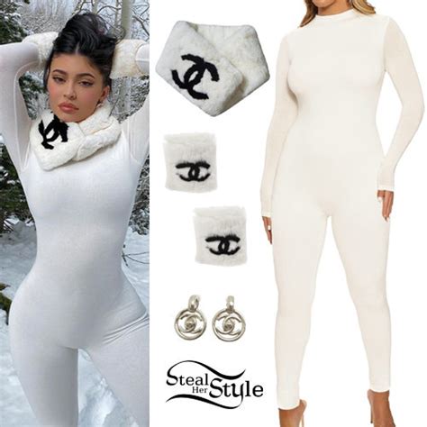 Kylie Jenner White Jumpsuit Fur Scarf Steal Her Style