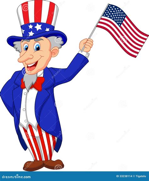 Uncle Sam Cartoon Holding American Flag Stock Vector Image 33238114