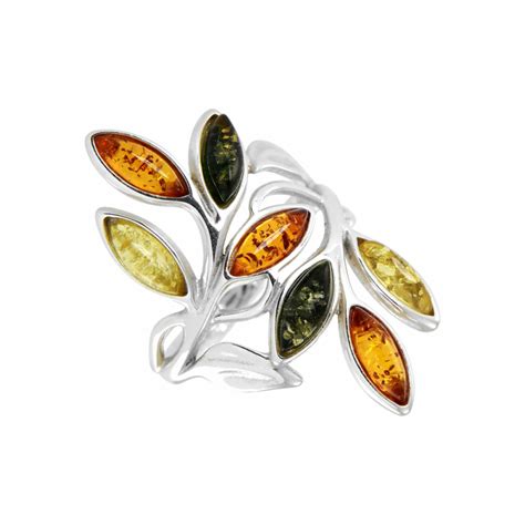 Bague Ambre Multicolore Sur Argent Ref